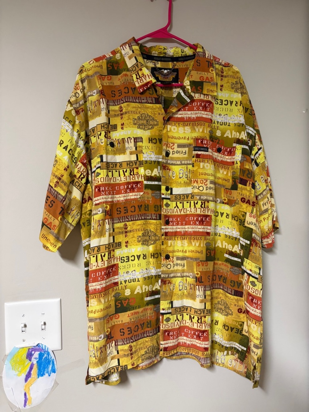 Vintage Harley-Davidson Hawaiian Road Sign Button-Up RAYON Shirt Mens XXL EUC